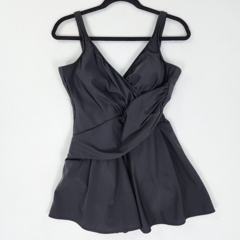 Miraclesuit Swimsuit Womens 14 Black One Piece Swim Dress Beach Bathing Suit